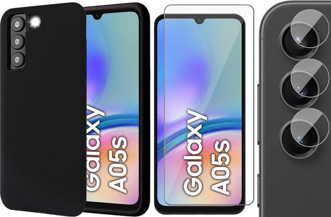 Hoesje geschikt voor Samsung Galaxy A05s - Screenprotector Glas & Camera - Mat Back Case Zwart