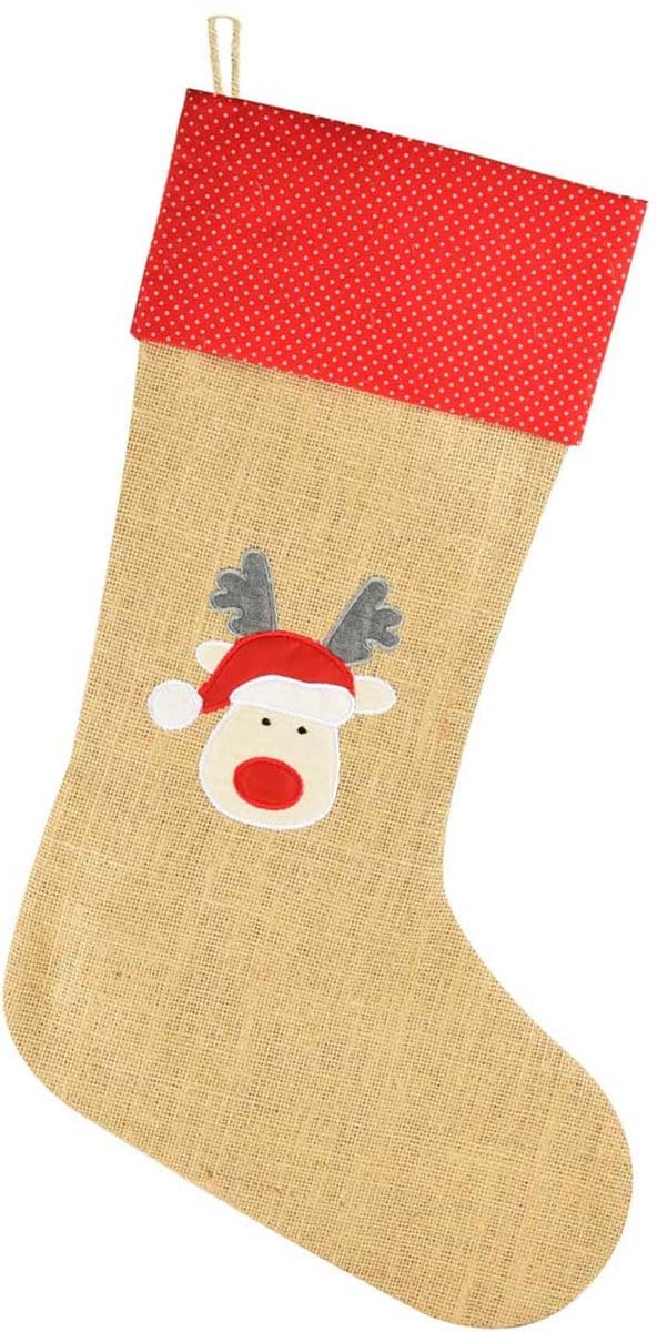 Dekoratief | Jutekous kerst met 'Rudolph' applique, 20x52cm | A195381
