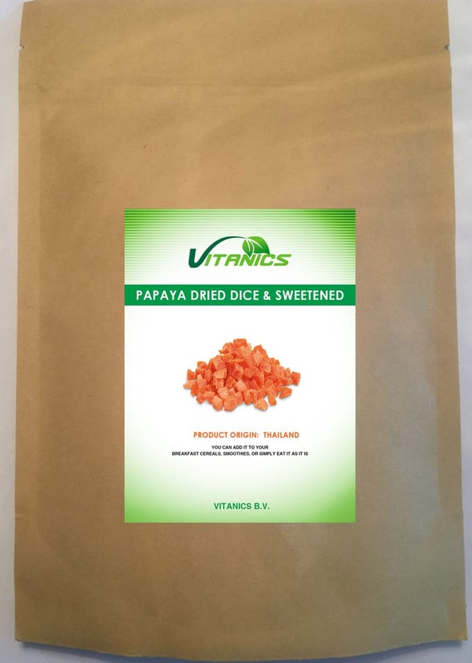 Papaya Gedroogde Dobbelstenen & Gezoet 500g