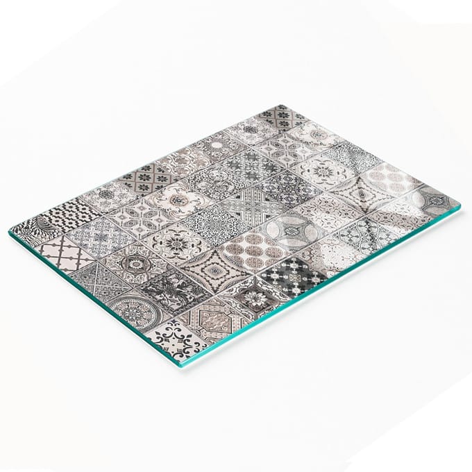Decoratieve glazen snij- en serveerplank van keramische tegels, 80x52 cm