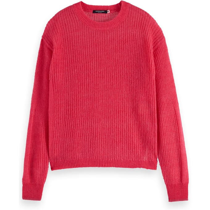 Scotch & Soda Fuzzy Open Knit Relaxed Pullover Bright Raspberry Maat: S | Gebreide Truien Outlet | Dames | Paars