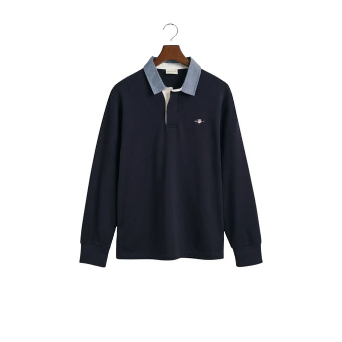 Gant Heavy Rugger Shield Polo Navy - Maat M - Heren - Longsleeve polo