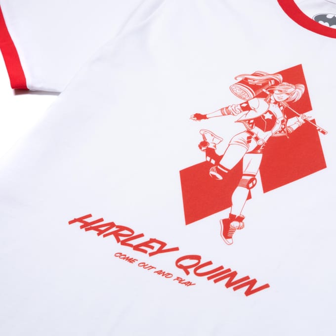 Batman Villains Harley Quinn Unisex Ringer T-Shirt - Wit / Rood - M