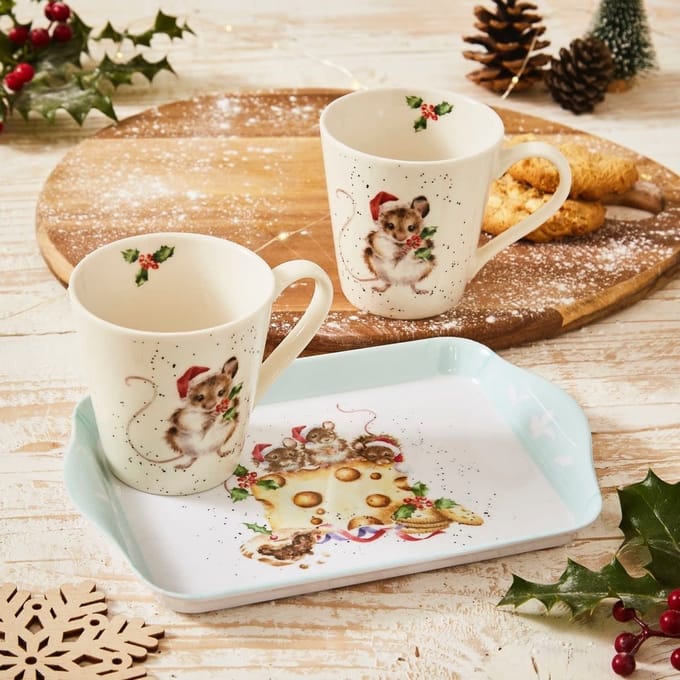 Kerst Set Wrendale Designs - Set Mokken & Tray - Holly Jolly