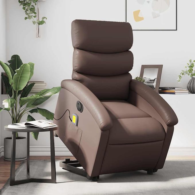 vidaXL - Sta-op-massagestoel - elektrisch - kunstleer - bruin