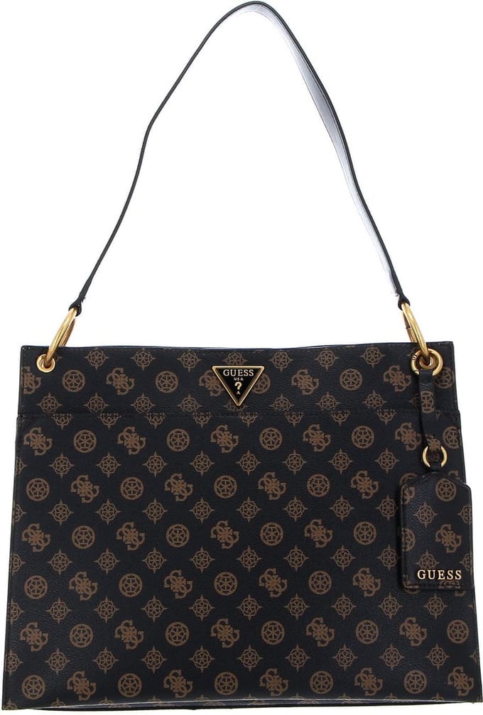 GUESS Schoudertas Basilea Tote Mocha Logo Donkerbruin
