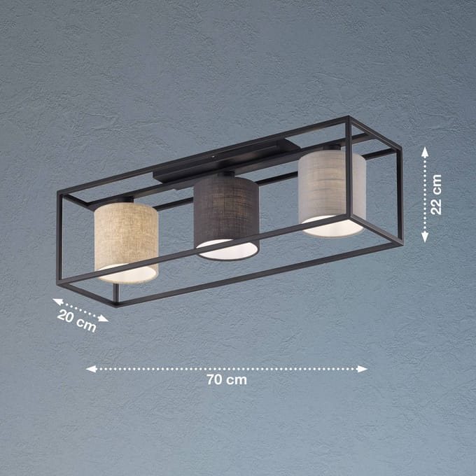 Fischer & Honsel Isko - Plafondlamp met 3 lampenkappen - 3x E14 (excl.) - Zwart Metaal