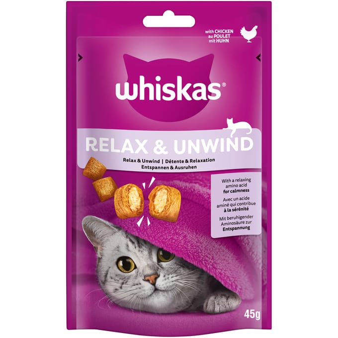 45 g Whiskas snacker Relax & Unwind kip kattensnacks