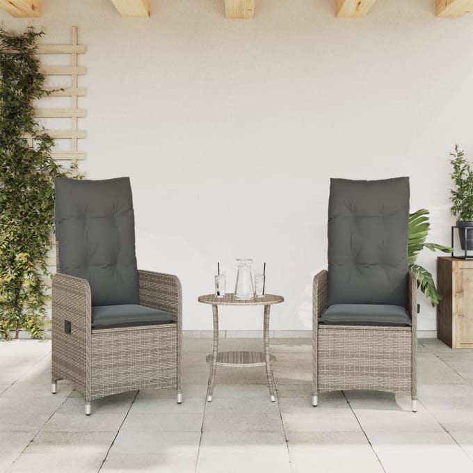 vidaXL - Tuinstoelen - 2 - st - verstelbaar - met - tafel - poly - rattan - grijs