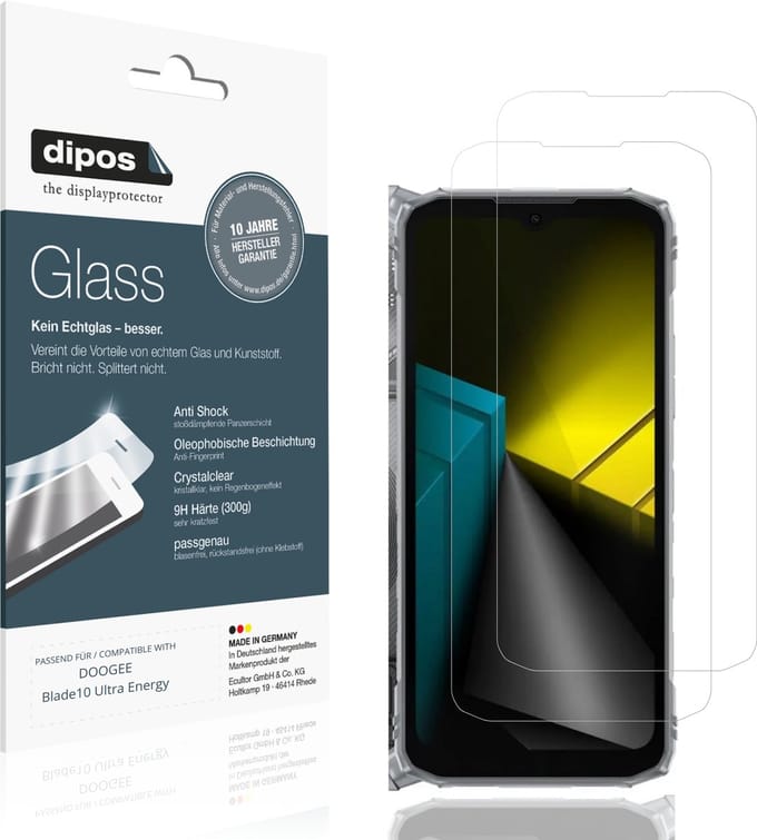 dipos – 2x Pantserfolie geschikt voor DOOGEE Blade10 Ultra Energy | 9H Screenprotector