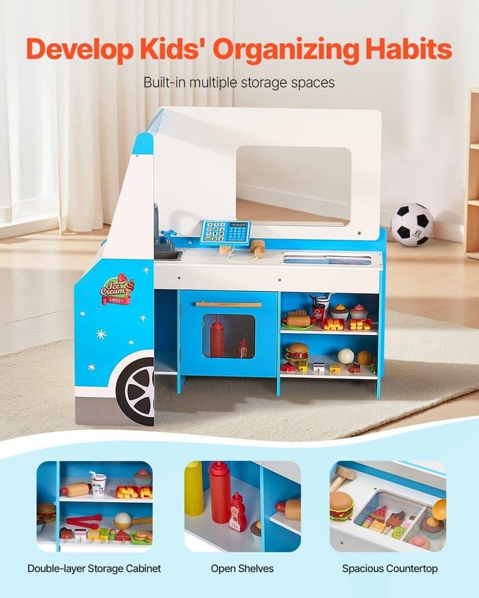 Houten IJskar Speelset Doe-alsof Speelgoedkraam voor Kinderen van 3-7 Jaar