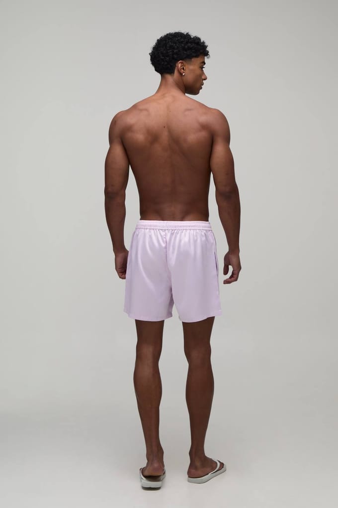 Relaxed fit Satin Boxer Style Embroidered Short | Lilac | Size Medium