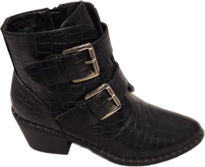 LUCKYSHOES-GESPBOOTS-CROCO LEDER LOOK-4CM HAK- 2 GESPEN-41