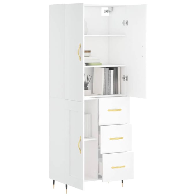 vidaXL - Hoge - kast - 69,5x34x180 - cm - bewerkt - hout - wit