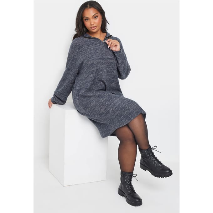 Yours Blauwe Zachte Rits Trui Jurk Size 48