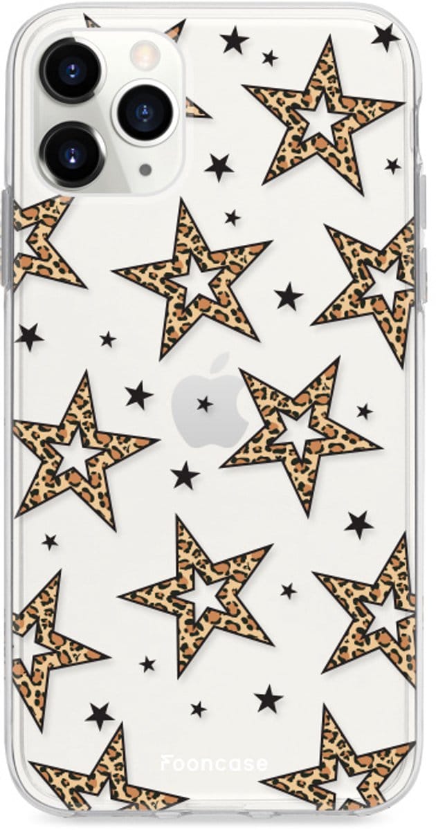 Fooncase Hoesje Geschikt voor iPhone 11 Pro Max - Shockproof Case - Back Cover / Soft Case - Rebell Leopard / Luipaard sterren