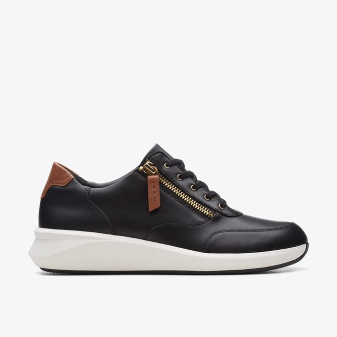 Un Rio Zip Zwarte Leren Sneakers