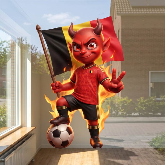 Raamstickers WK Belgie 2026 Herbruikbaar – De Rode Duivels – MEDIUM 50cm hoog