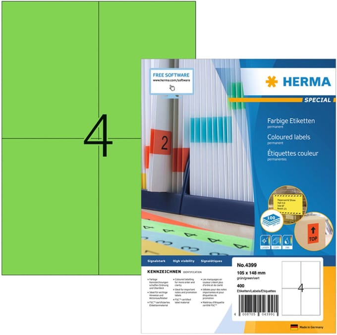Etiket herma 4399 105x148mm a6 groen 400st | 14 stuks