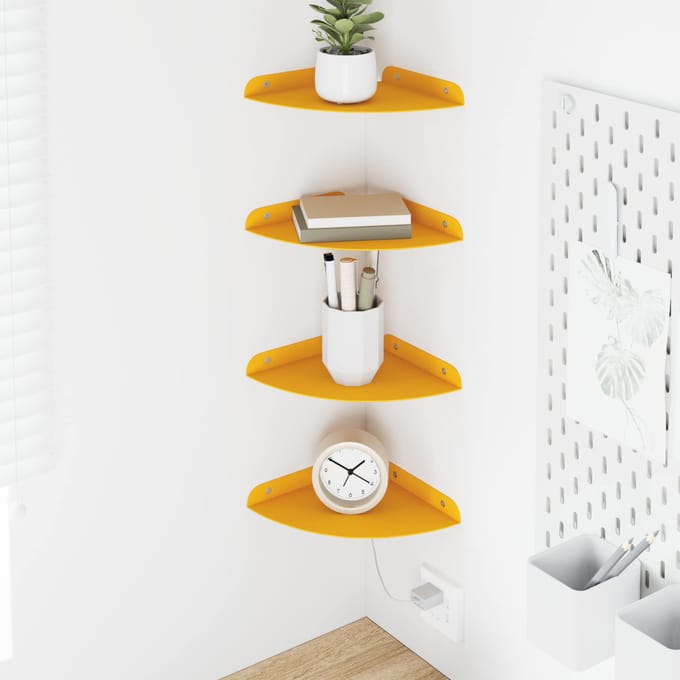 vidaXL - Hoek - Plank - 4 - st - Mosterdgeel - 18 - x - 18 - x - 2 - cm