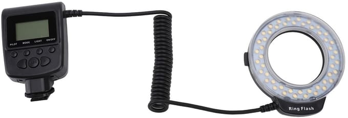 Dailygoody - Macro LED-ringflitser - Instelbare kleurtemperatuur - Professioneel flitslicht - 48LED - Geschikt voor DSLR-camera's - 9 adapterringen -