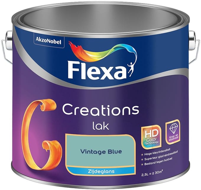 Flexa - Creations Lak Zijdeglans - Vintage Blue - Mengverf - 2,5 L