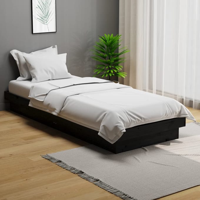 vidaXL - Bedframe - massief - hout - zwart - 75x190 - cm