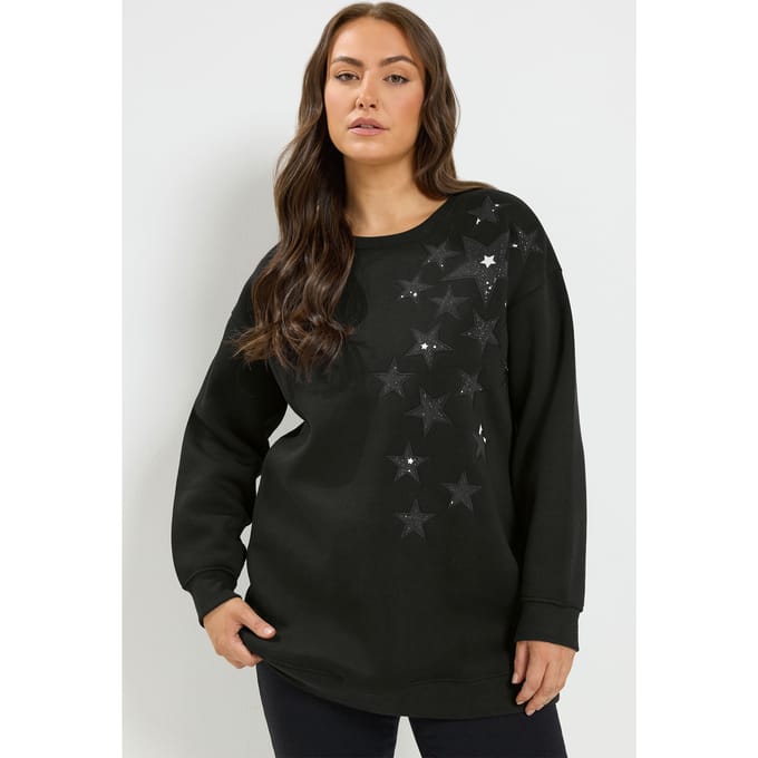 Yours Zwarte Sweater Met Lange Mouwen En Sterren Size 44