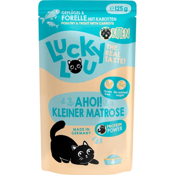 48x 125g Lucky Lou Lifestage Kitten Gevogelte & Forel Kattenvoer Nat