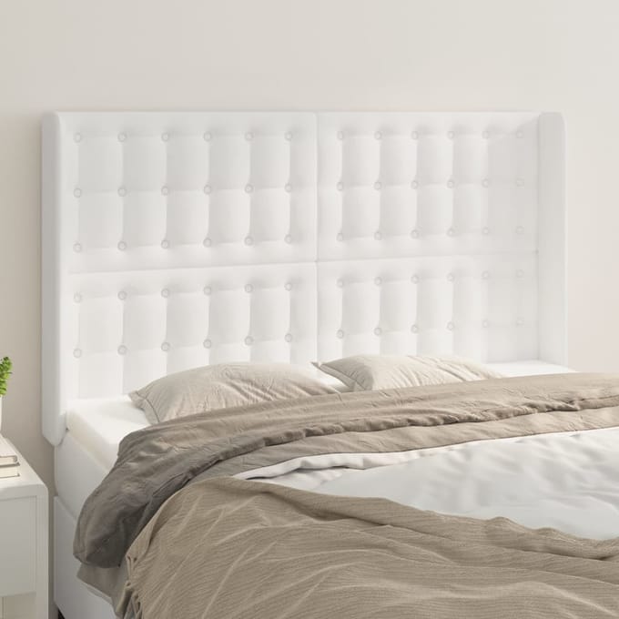 vidaXL - Hoofdbord - met - randen - 147x16x118/128 - cm - kunstleer - wit