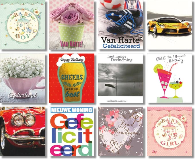 MGPcards - 12 Dubbele wenskaarten met witte envelop - Mix - Diversen - 11 x 12 cm