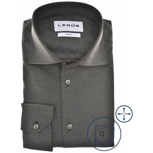Ledûb Overhemd Uni Color Wide Spread Stretch Donker Groen / male