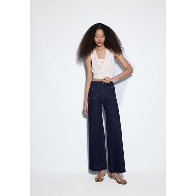 Stradivarius D77 minimalistische jeans met zakken  OVERGEVERFDE DENIM WASSING 38