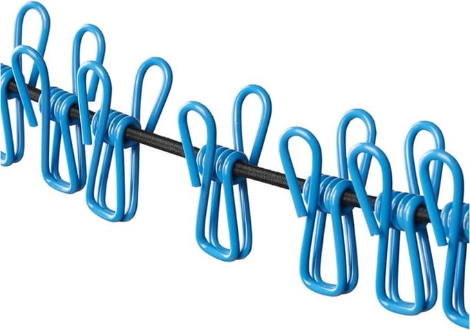 Pro Plus Waslijn elastisch - met 12 wasknijpers - zwart/blauw - 330cm