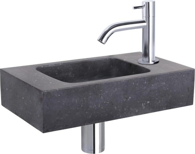 Differnz Fonteinset Bombai black - Natuursteen - Kraan gebogen chroom - 40 x 22 x 9 cm