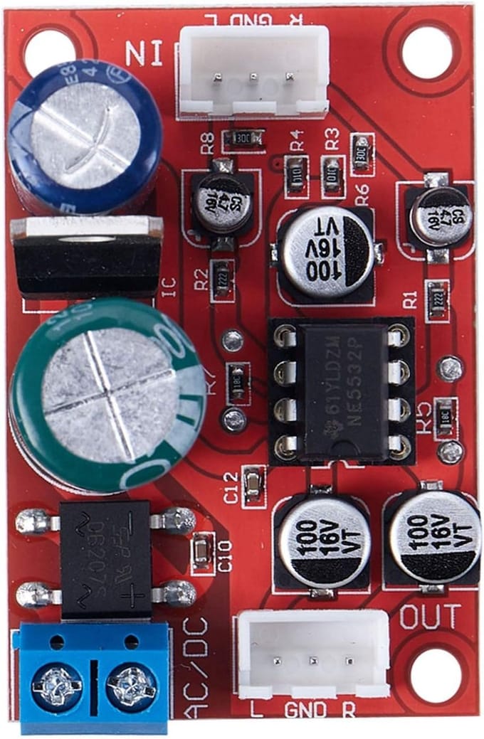 Stereo Versterker Board - Phono Module - Muziek Luisteren - Verwisselbare Op-Amp - 50 x 33 mm - Rood