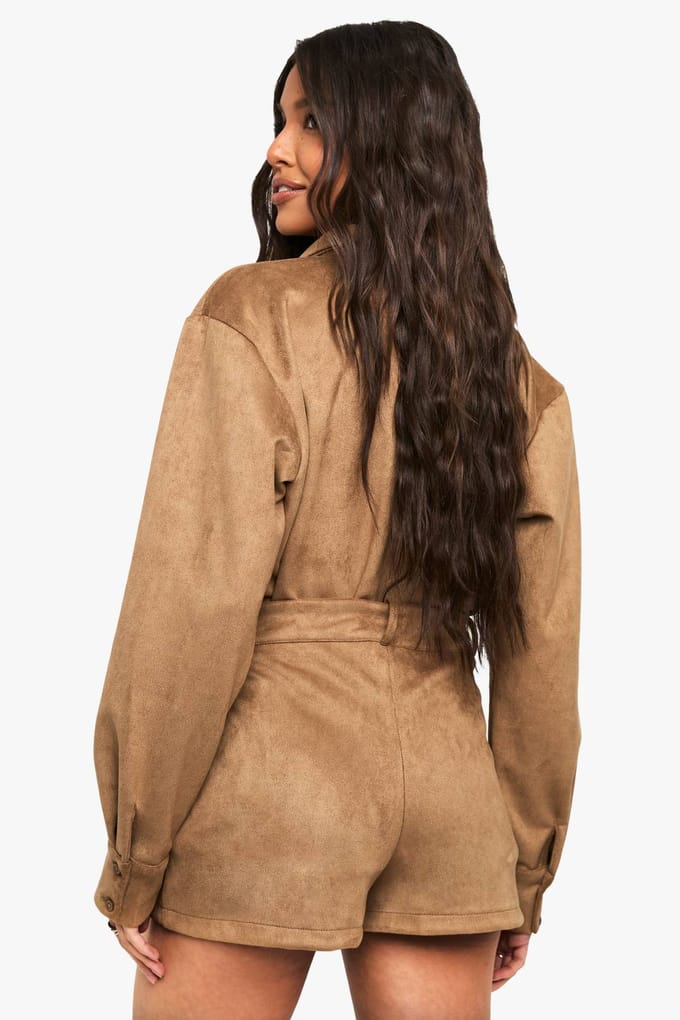 boohoo Dames Suede Look Mini Shorts | Tan | Maat: 14