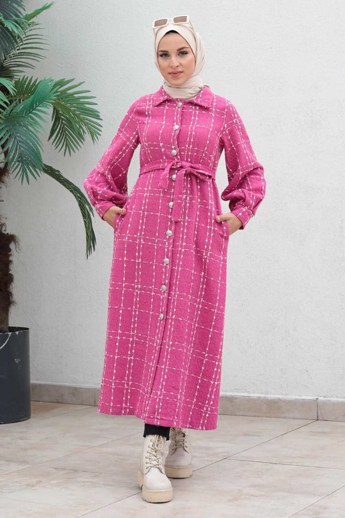 Geknopt Kasjmier Jas Roze