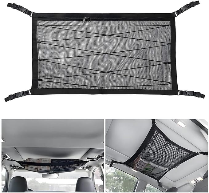 Dailygoods- Opbergnet Universeel - Bagageorganizer - Polyester - Dak-Organizer - Auto Accessoires - 70 x 50 cm - Trekkoord