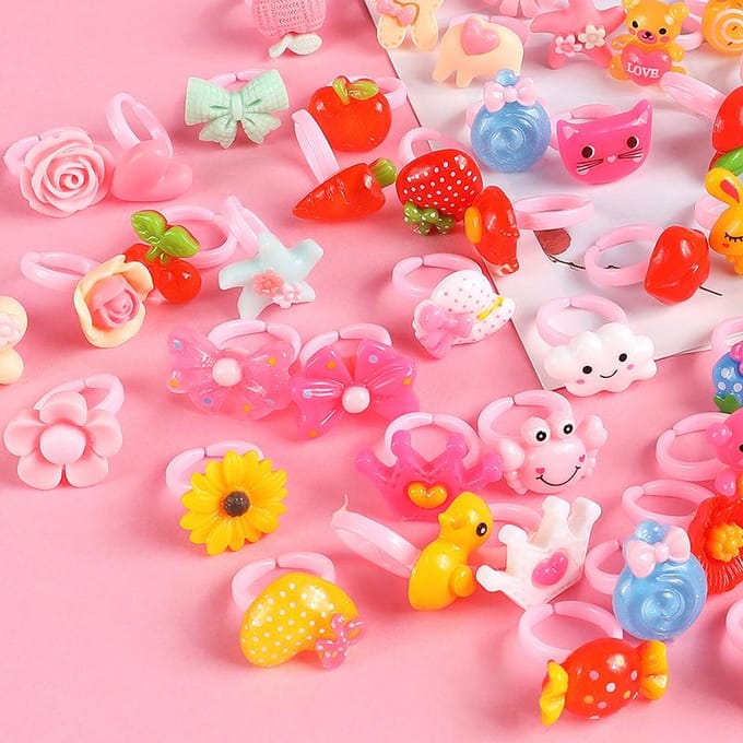 Kinderen Mode Snoepkleur Hars Ringen Schattig Cartoon Verstelbare Vingerring Sieraden Speelgoed 20Pcs white