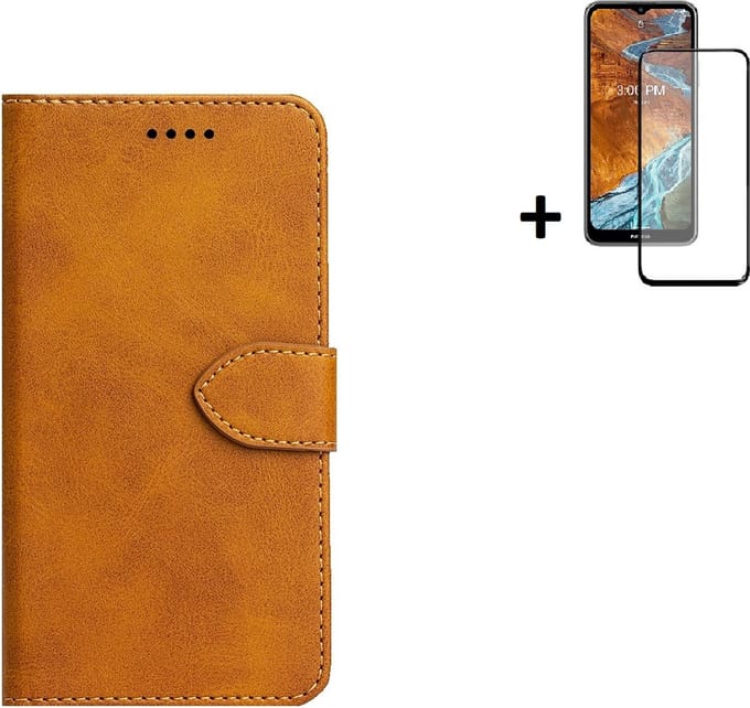 Hoesje Geschikt voor Nokia G300 - Screenprotector Nokia G300 - Wallet Bookcase Cognac Bruin + Full Screenprotector