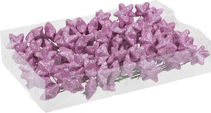 Kerststukje instekers - sterren - roze glitter - 18 setjes van 6 st