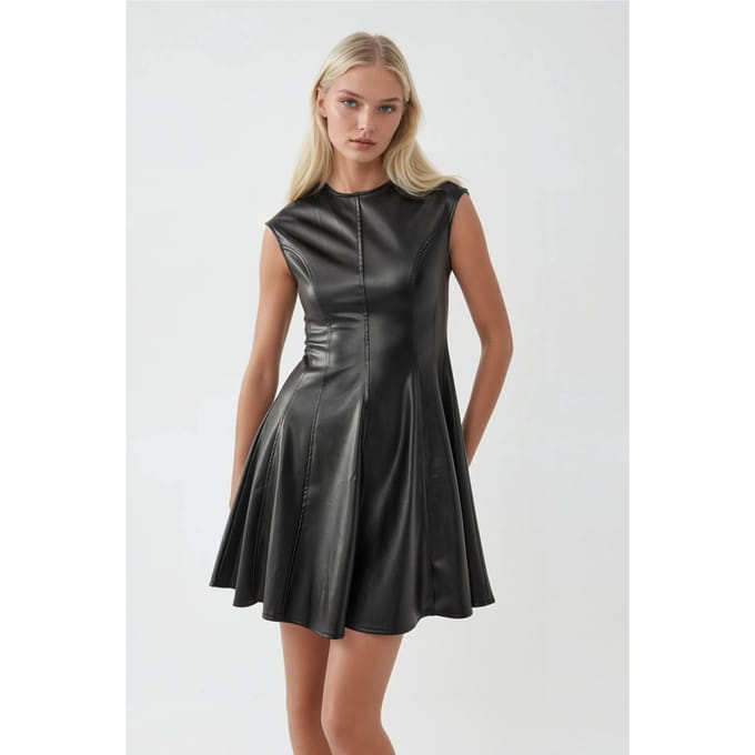 Faux leren aangesloten mini-jurk met rits