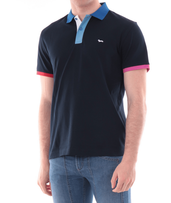 polo met hals en contrasterende randen man blauw marine