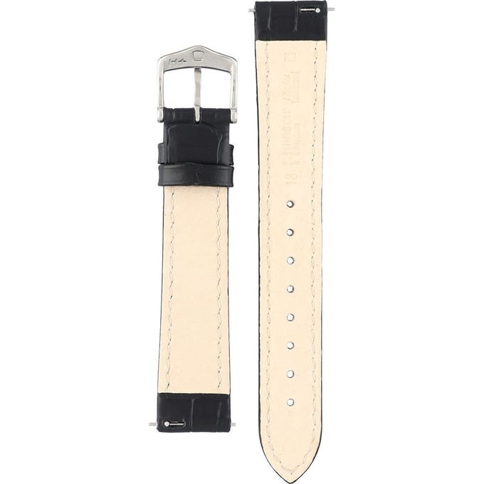 Hirsch Horlogeband -  Modena Zwart - Leer - 18 mm