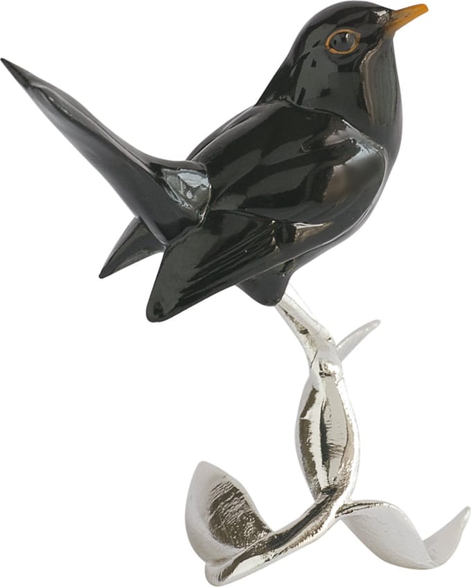 MadDeco – beeldje – zwarte vogel – verzilverd – voetstuk