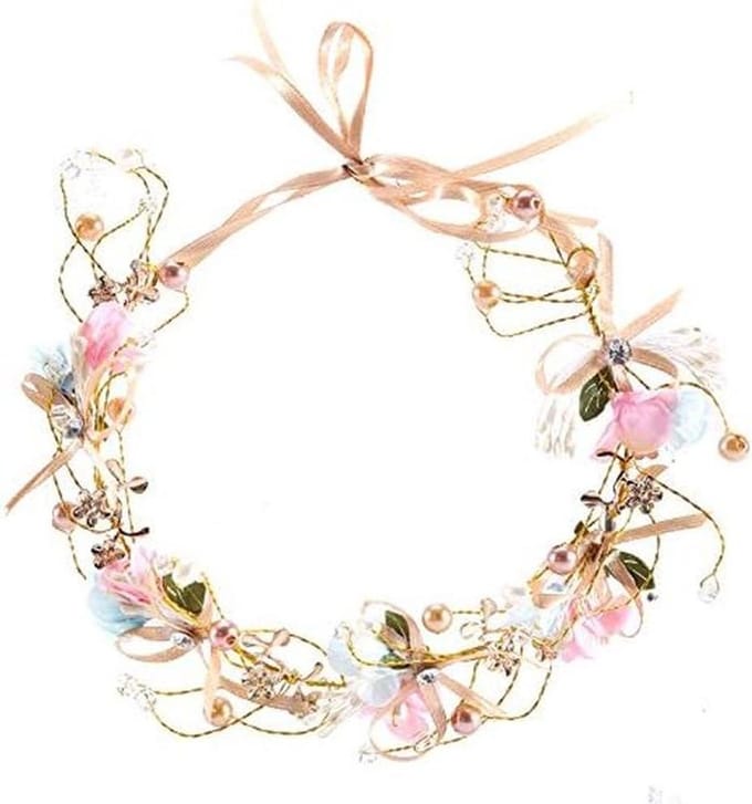 Bloem Slinger Hoofdband - Bruids Krans - Bruiloft Feest Accessoire - Verstelbaar Lint - 26 cm - Multicolor