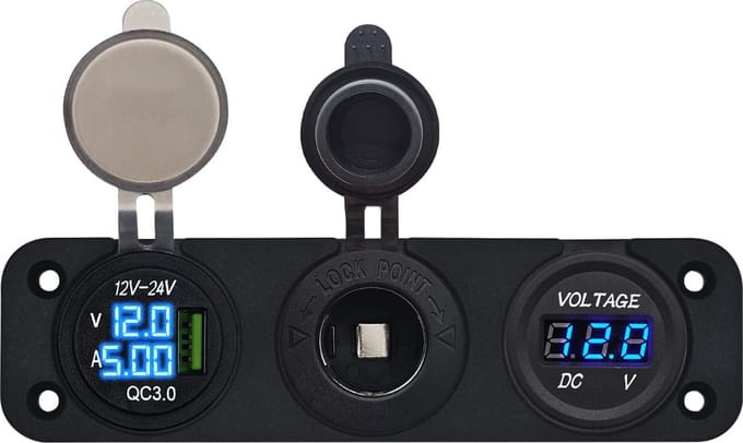 ProRide 12V USB Autolader 1 Poort - Voltmeter en 12V/24V Sigarettenplug - Drievoudig inbouw
