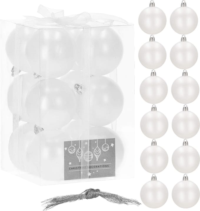 Springos Kerstballen | 12 Stuks | Mat Wit