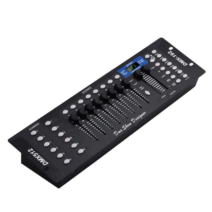 DMX512 Lichtcontroller Consolepaneel 192CH Programmeerfunctie Geluidsgeactiveerd met LED-scherm US Plug zwart